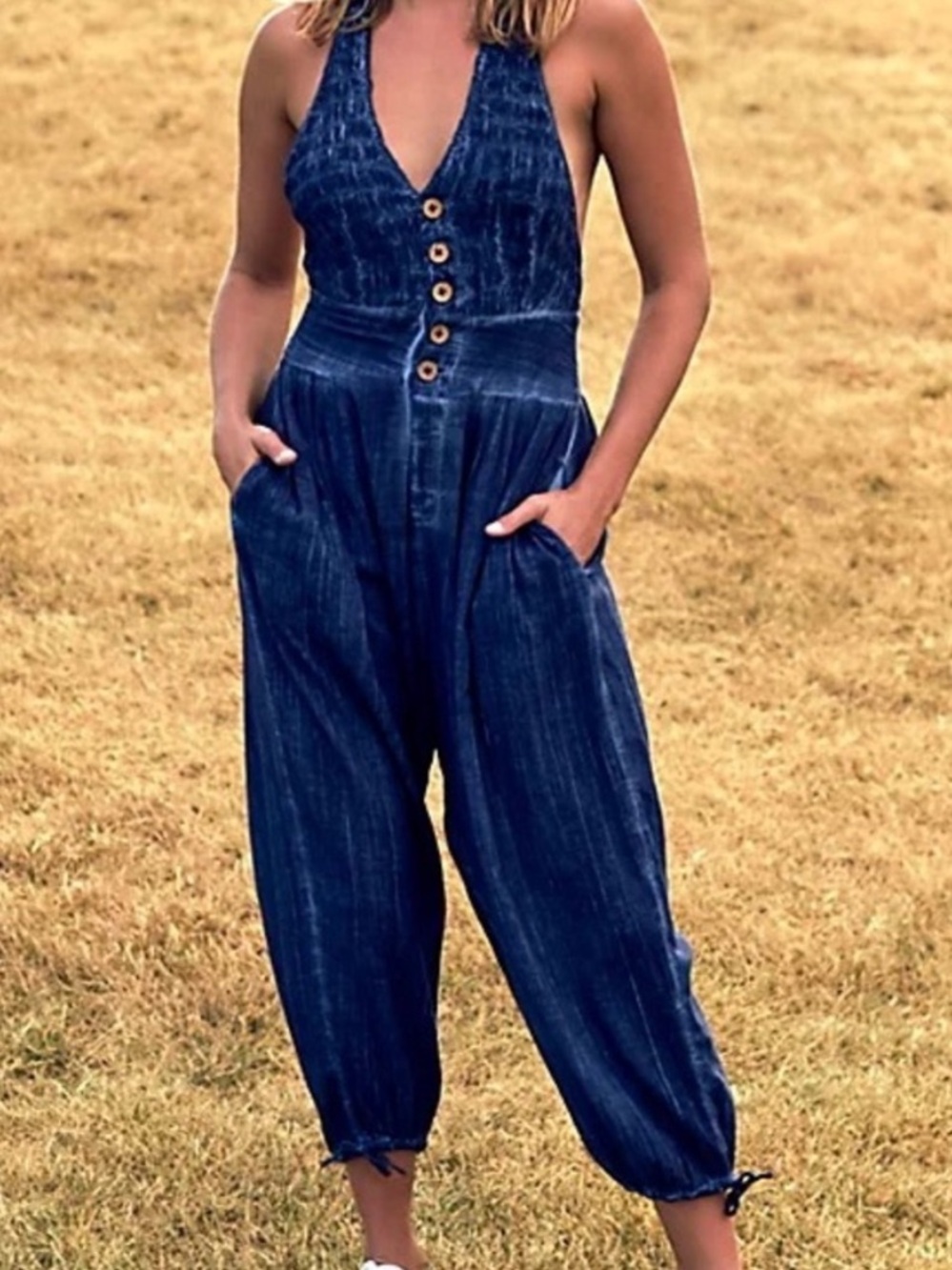 Free People Travel Light Jumpsuit. Navy/ Marine. Size S
